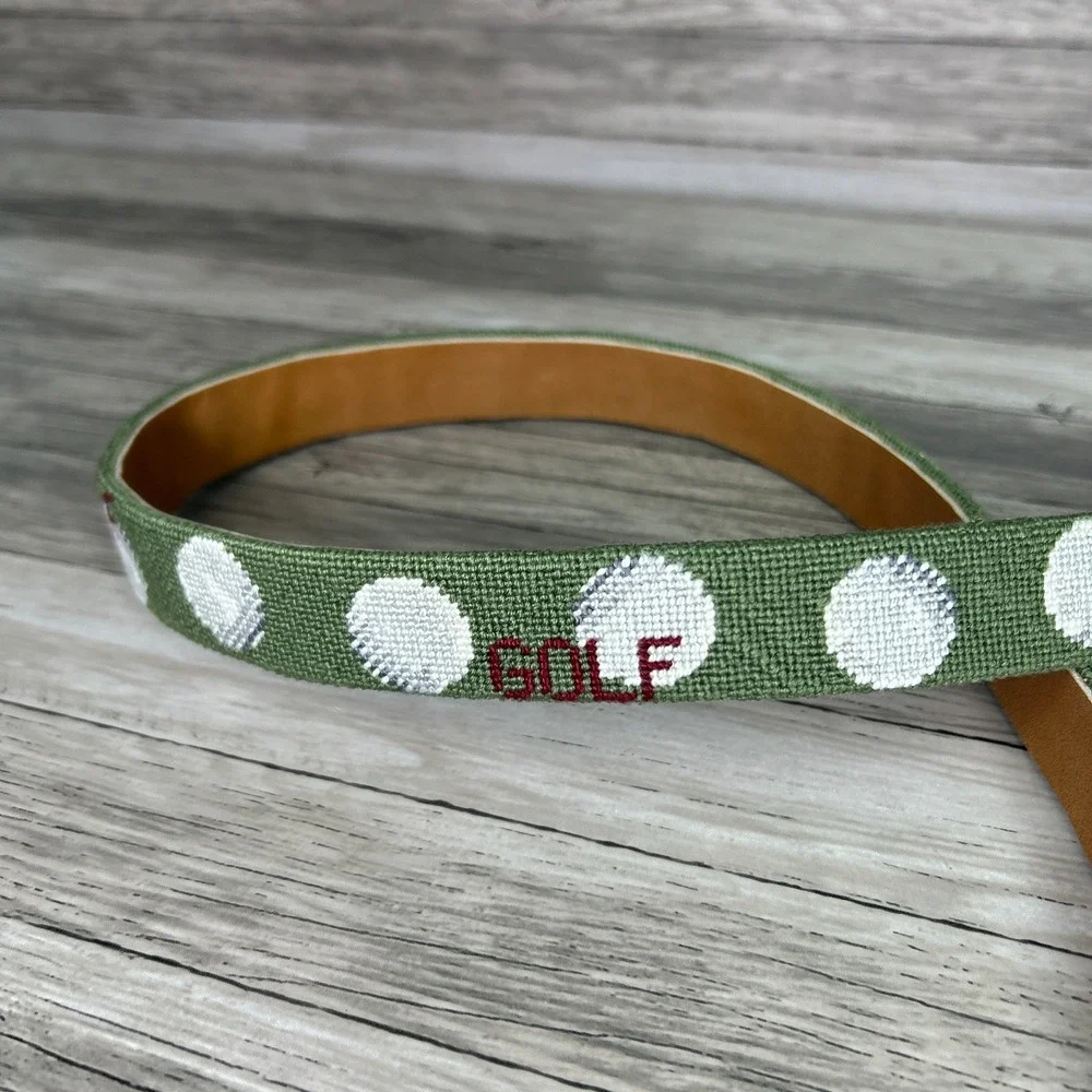 Needlepoint‎ Golf Belt Size 39 Vintage Golf Balls Grandpa Green